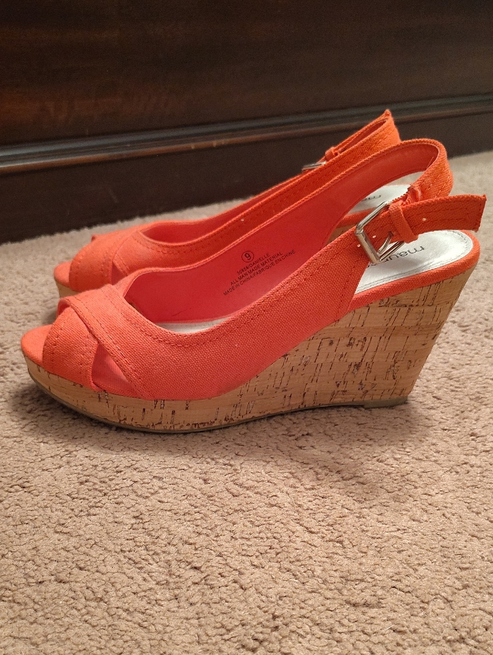 Maurices Coral Orange Slingback Cork Wedge Sandals